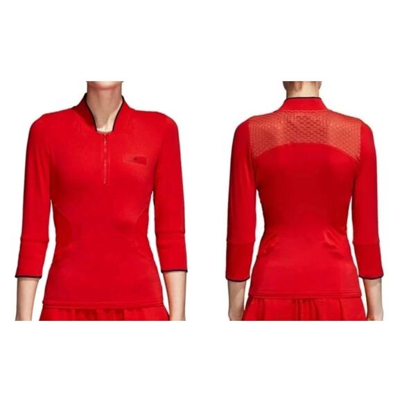 Adidas Stella McCartney Size S Barricade 3/4 Sleeve Tennis Tee T Shirt Top Red - Picture 1 of 8